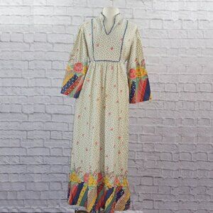 Vintage 60s ILGWU Cotton Floral Patchwork Maxi Dress